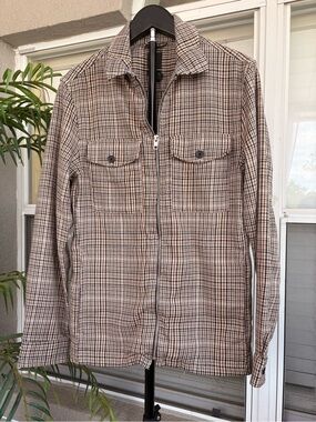 H&M Beige and Brown Plaid Zip-Front Shirt Jacket